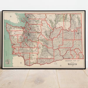 Carte de Washington 1909| Décor mural de vieille carte| art mural de carte vintage| Impression d’affiche| Impression d’art encadrée| Tableau sur toile Carte