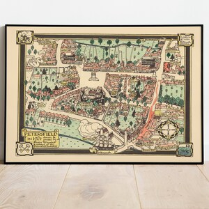 Petersfield kaart afdrukken| Canvas kunst aan de muur| Vintage Britse kaarten voor wanddecoratie | Trek kaart naar beneden| Oude kaart muurafdrukken| Engeland kaarten