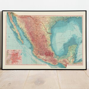 Geographische Karte von Mexiko| Karte Wanddeko | Vintage Karte Wandkunst| Posterdruck | Karte Wandbild | Gerahmter Kunstdruck| Leinwanddruck Karte
