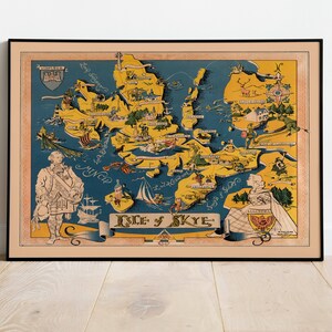 Impression de carte de l’île de Skye| Art mural d’impression sur toile| Cartes vintage d’Écosse pour la décoration murale| Affiche de carte de l’île de Skye| Carte déroulante