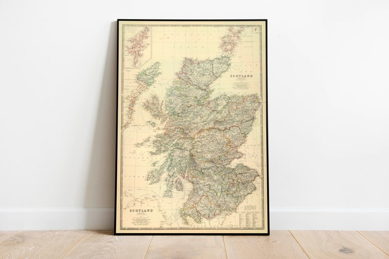 Historical Map of Scotland 1876 Old Map Scotland Wall Print Scotland Map Canvas Wall Art Pull Down Map Scotland Map Wall Poster image 5