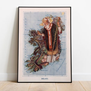 Carte historique et picturale de l'Irlande | Impression d’art mural de vieille carte| Impression d’art encadrée| toile murale de carte vintage| Impression murale| Impression d'affiche