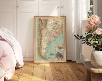 Argentina and Chile Map Wall Print| Wall Print Map| Poster Print| Canvas Print Wall Art| Old Map Wall Art Poster| Framed Map Wall Decor