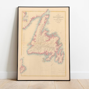 Historische Karte von Neufundland 1884| Alte Karte Wand Kunstdruck | Gerahmter Kunstdruck| Vintage Karte Wand Leinwand| Wandbild| Posterdruck