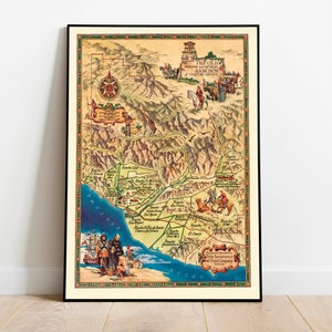Die alten spanischen und mexikanischen Ranchos von Ventura County| Vintage Karten Wandbild | Kunstdruck auf Leinwand | Karte Poster| Alte Karte Drucke Wanddeko