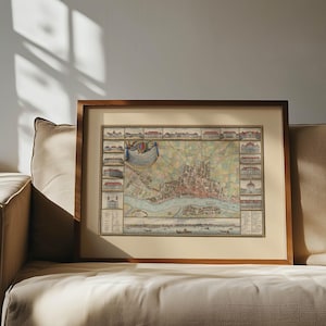 18.Jahrhundert Stadtplan und Ansicht der Stadt Warschau gerahmt Poster Druck Wand Kunst Leinwand Kunst Druck Wanddeko