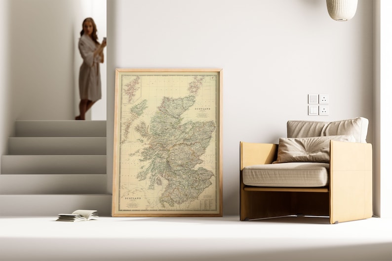 Historical Map of Scotland 1876 Old Map Scotland Wall Print Scotland Map Canvas Wall Art Pull Down Map Scotland Map Wall Poster image 1