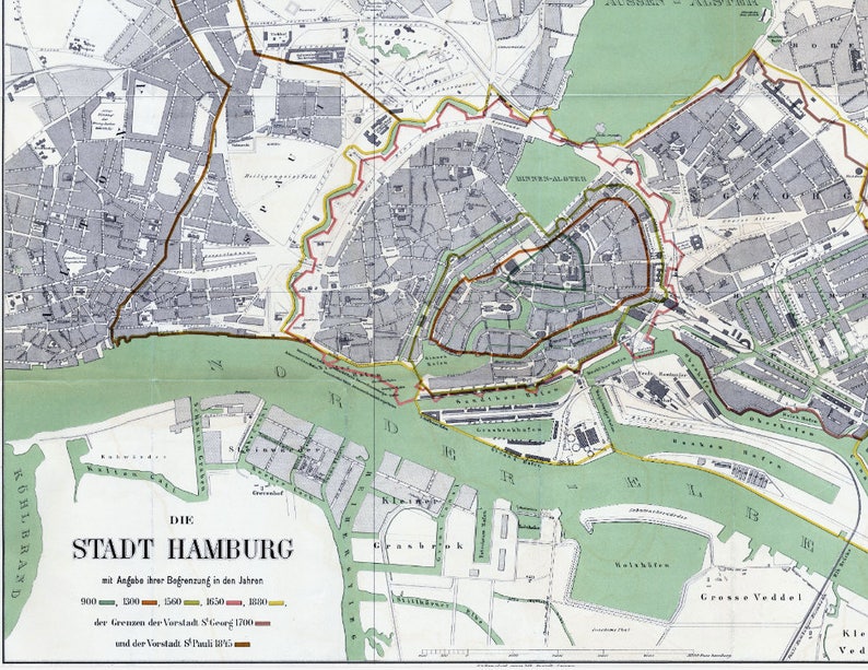 Hamburg Karte Alte Deutschlandkarte Deutschland Etsy