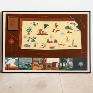 Historical Map of Kansas| 1938 Kansas Map Wall Print| Canvas Wall Art| Vintage Poster| Framed Art Print| Poster Print