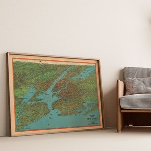 Vista de Nueva York y alrededores Impresión de carteles/ Mapa vintage Impresión de arte de la pared de Nueva York/ Decoración de la pared del lienzo del mapa de Nueva York/ Cartel del mapa antiguo de Nueva York