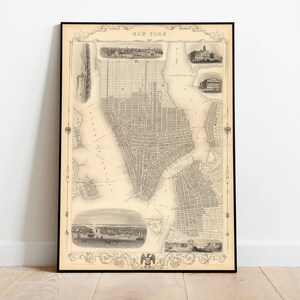 Impression murale de la carte de la ville de New York| Décor mural de carte encadrée| 1851 Impression d’art de la carte de New York| Impression d’affiche| Art mural d’impression sur toile| Affiche d’art mural de carte