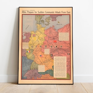 Kalter Krieg Karte | Posterdruck | Sowjetunion Karten| Leinwand Kunst| Kriegskarten| Kunstgeschichte| Post WW2 Karte Poster | Gerahmte Wandbilder