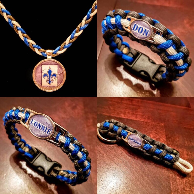 Vintage New Orleans Street Tile Custom Monogram Paracord Bracelet Keychain And Necklace Collection