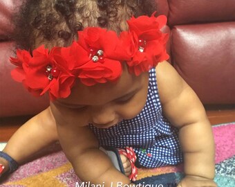 Valentine, Red Chiffon Flower Crown, Red Headband, Baby Headband