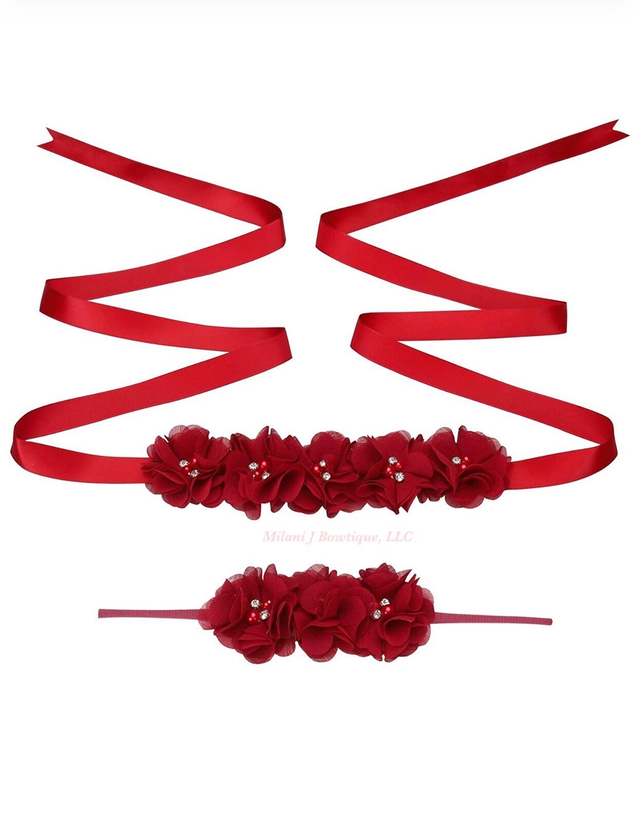 Rhinestone and Floral Maternity Flower Sash Headband Set 