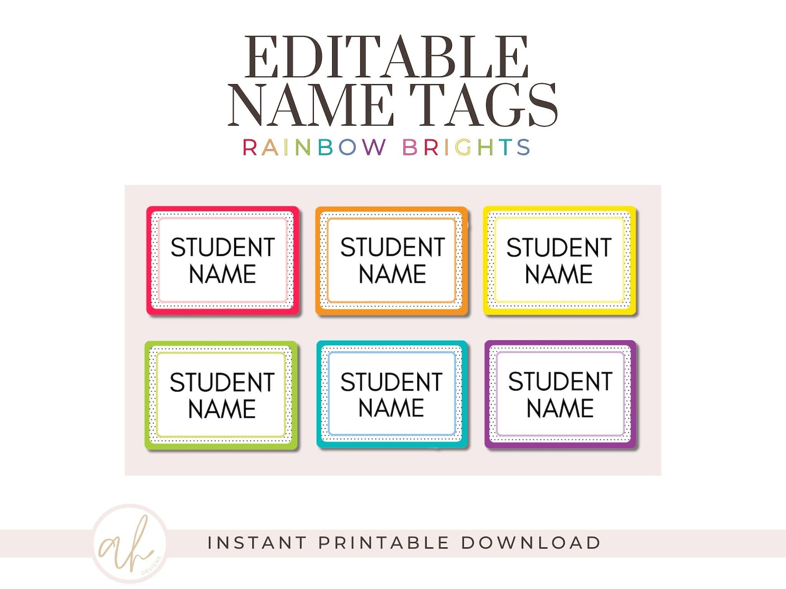 Editable Student Name Tags | Bright Rainbow Desk Labels | Printable ...