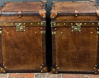 Tan Bridle Leather English Campaign Style Trunks, Living room side tables