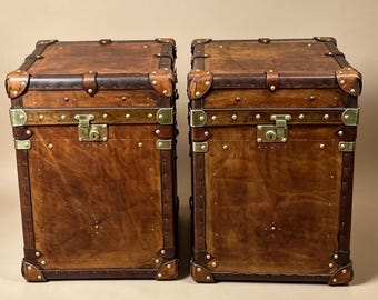 Tan Bridle Leather EnglishCampaign Style Trunks, Living room side tables