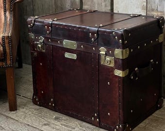 Luxury Hand Dyed Leather Campaign Chest, End Table