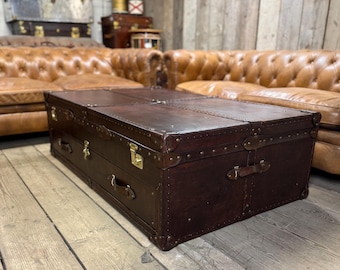 Baú elegante em couro marrom castanho | Baú vintage exclusivo | Decoração para casa