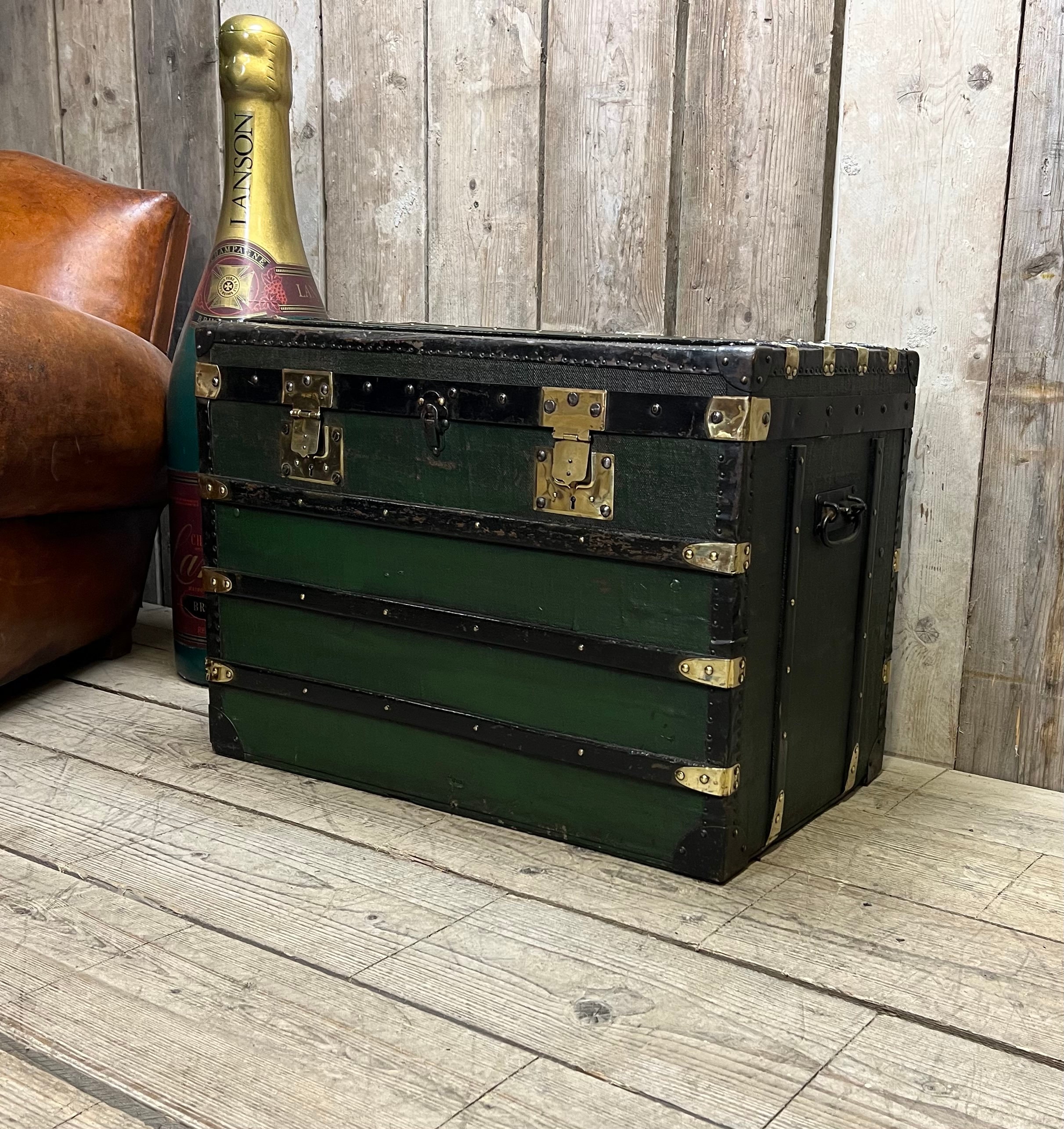 French Antique Steamer Trunk | 1920s Canvas Travel Trunk