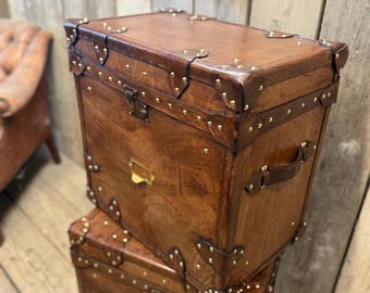 Engelse leren opbergkoffers - luxe bijpassend paar - op maat gemaakte handgemaakte reiskoffers