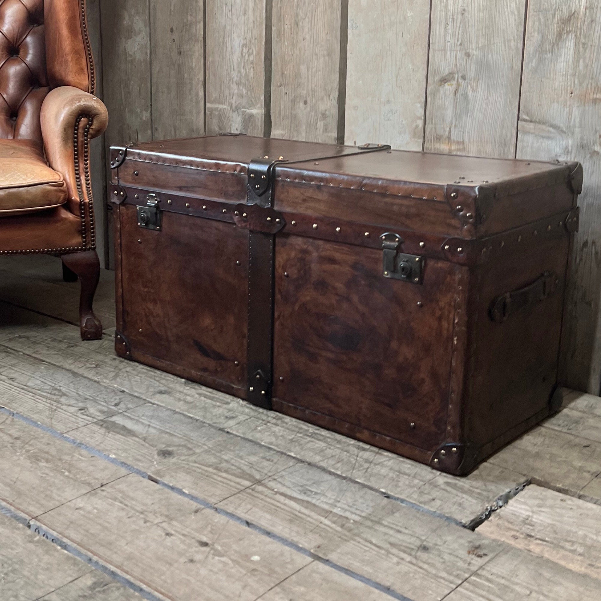 Luxury Handmade Antique Inspired Leather Console Trunk