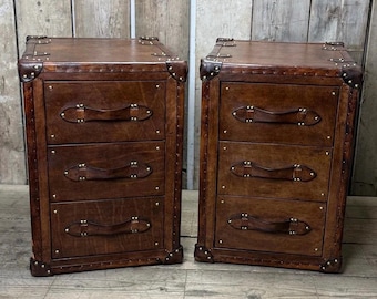Bespoke English handmade luxury bedside cabinets | luxury bridle leather hand dyed