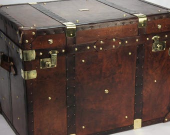 chestnut brown leather trunk | luxury English chest | storage
