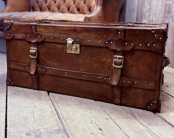 Belting Leather Coffee Table, Leather Chest