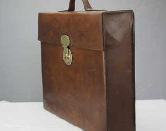 XL Luxury 1920s English Antique Leather Box Briefcase