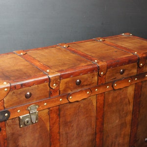 English Handmade Tan Leather Vintage Inspired Coffee Table Trunk image 3