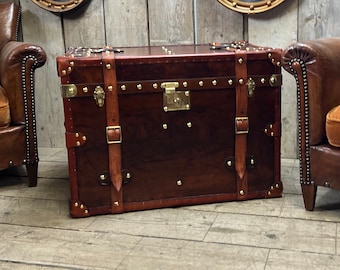 Luxury Antique Leather Coffee Table Trunk