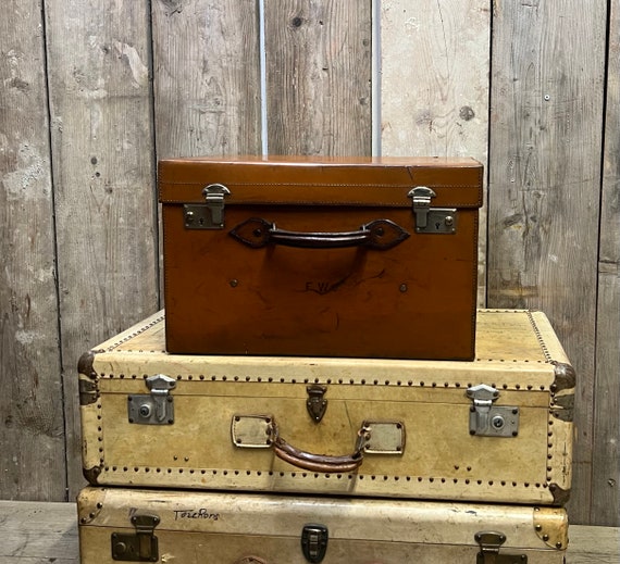 Antique English Luxury Leather Hatbox Suitcase, S… - image 6