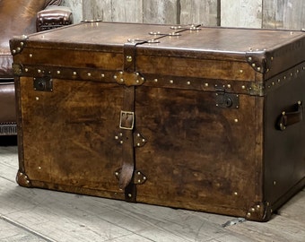 Handmade Luxury Leather Coffee Table - custom leather storage chest