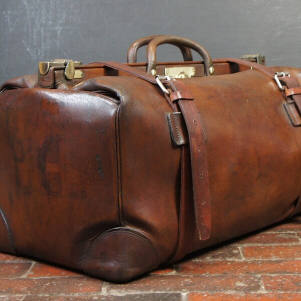 Finest Inglés Vintage grande cuero belted Gladstone bolsa
