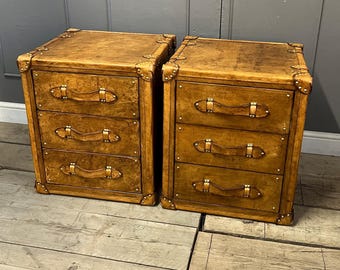 Hand Dyed Tan Leather nightstands