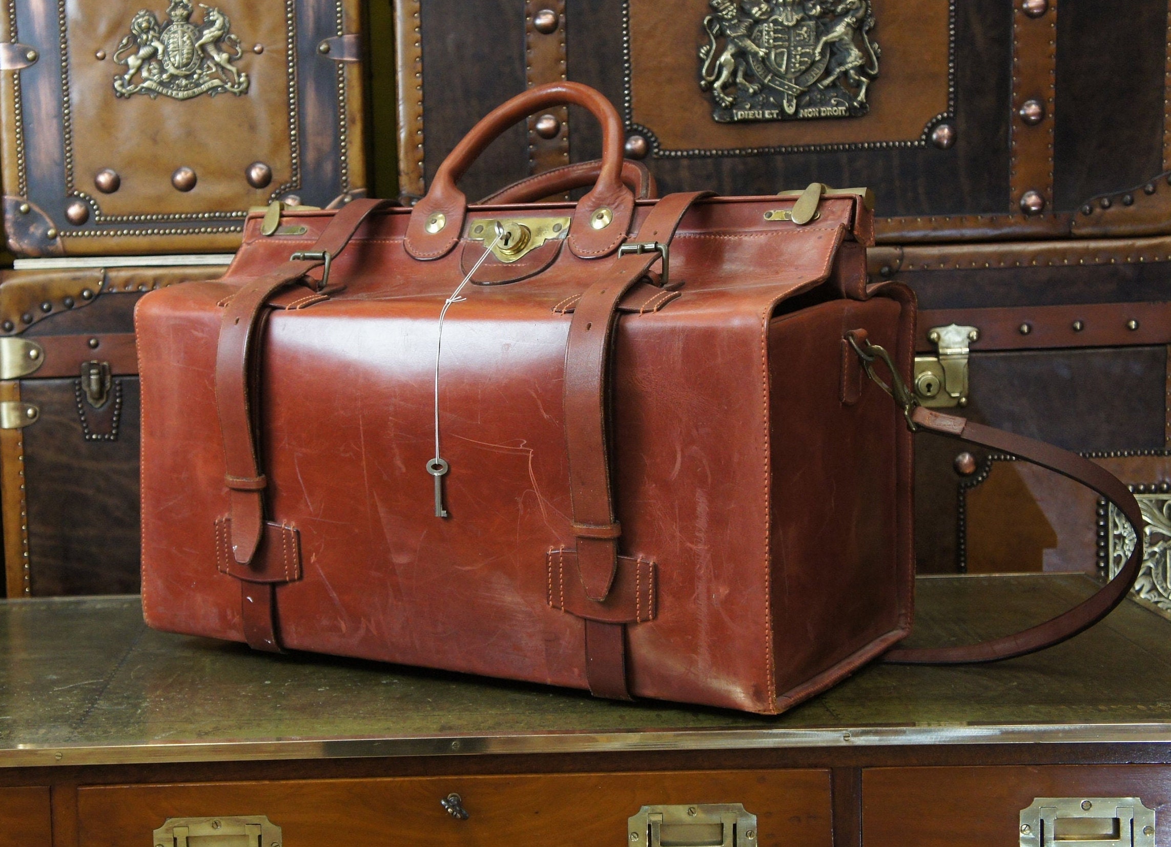 Antique English Leather Gladstone Bag