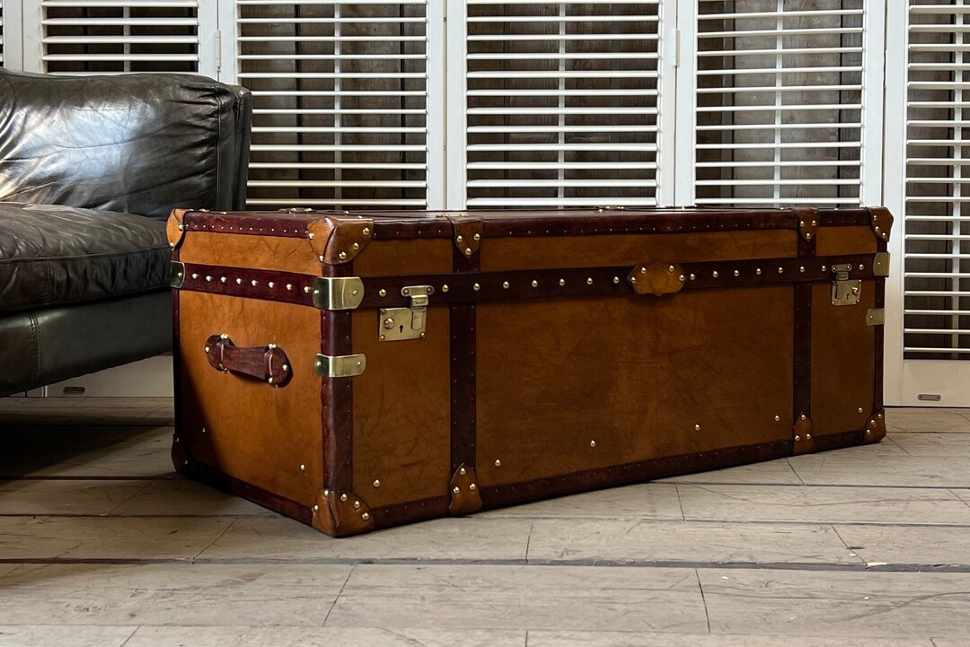 Luxury Handmade Tan Leather Coffee Table Trunk Etsy