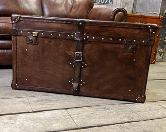 Vintage Leather Trunk | Rustic Storage Chest for Home Decor