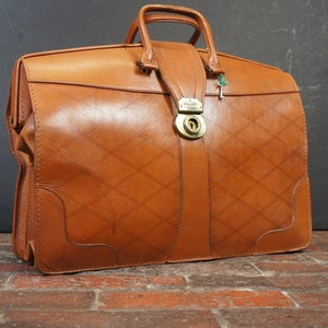 English Tan Leather Briefcase: Large Double Handle Bag