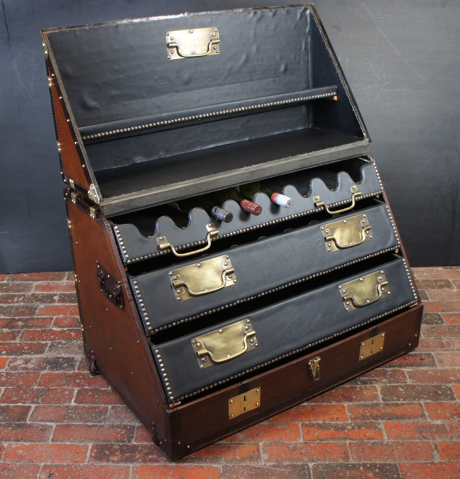 Bespoke Antique Steamer Trunk Wine Table Storage 