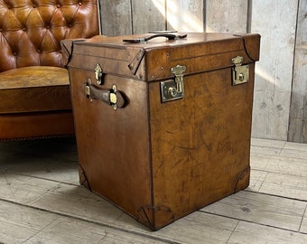Outstanding Thick Luxury Antique Tan Leather Trunk