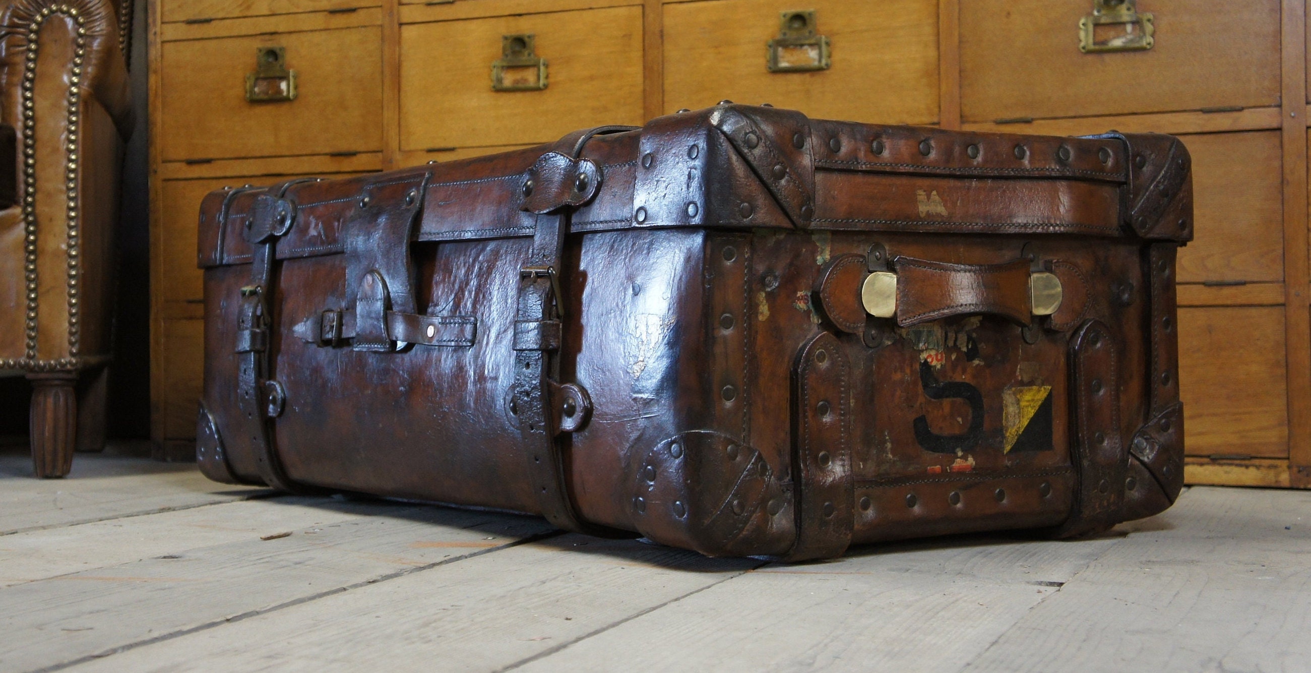 Baúl de viaje de cuero cinturón antiguo Etsy México