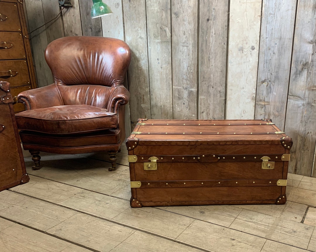 Leather Steamer Trunk Coffee Table