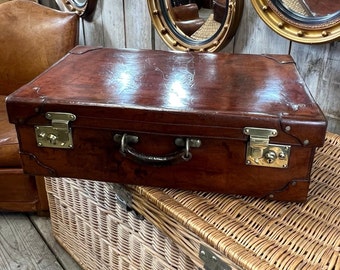 Antique English Leather Suitcase