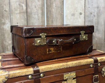 Antique Leather Travel Suitcase Luggage Motoring Suitcase