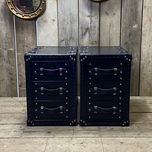 Handcrafted Dark Navy Blue Luxury Bedside Leather Nightstands zdjęcie 8