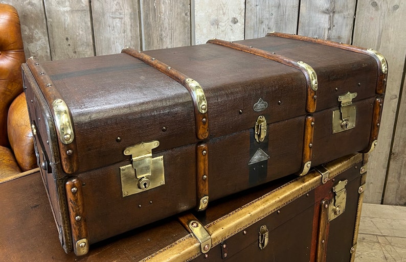Stunning Antique Banded Cabin Trunk Home Decor Travel Trunk Etsy UK