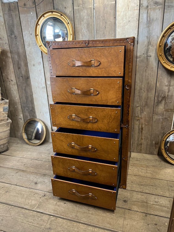 Custom Leather Tall Boy Dresser - Luxury English Handmade Furniture - Etsy  Israel